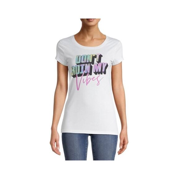 Womens Wound Up Don’t Ruin My Vibes V Neck Graphic Tee - Sz M 7/9 - Picture 1 of 2